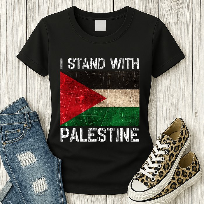 Support I Stand With Palestine Free Palestine Flag Arabic Womens T-Shirt