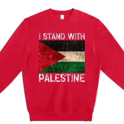 Support I Stand With Palestine Free Palestine Flag Arabic Premium Crewneck Sweatshirt