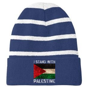 Support I Stand With Palestine Free Palestine Flag Striped Beanie with Solid Band