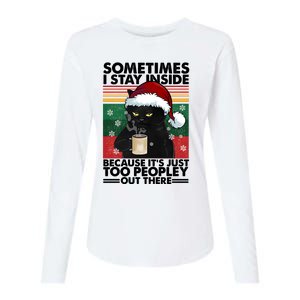 Sometimes I Stay Inside Because It’S Just Too Peopley Out There Funny Cat Xmas Womens Cotton Relaxed Long Sleeve T-Shirt