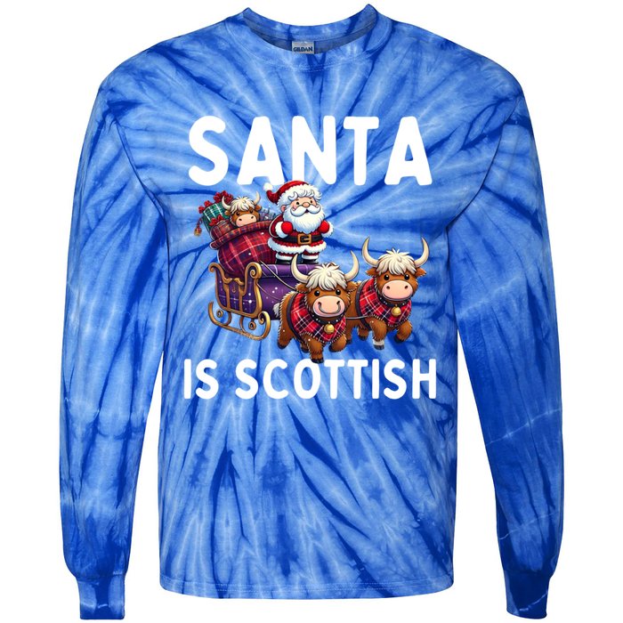 Santa Is Scottish Funny Christmas Scottish Heritage Gift Tie-Dye Long Sleeve Shirt