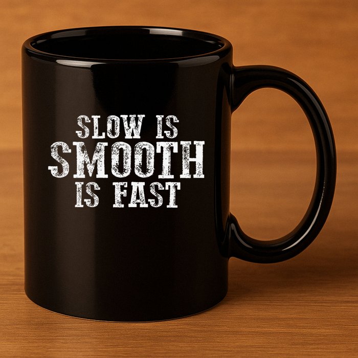 Slow Is Smooth Is Faster Precise Deliberate Controlled 11oz C Handle Ceramic Mug