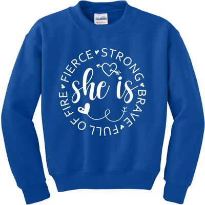 She Is Strong Fierce Brave Full Of Fire Feminist Strong Gift Kids Sweatshirt