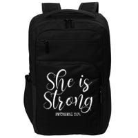 She Is Strong Proverbs 31 25 Gifts Christian Scripture Impact Tech Backpack