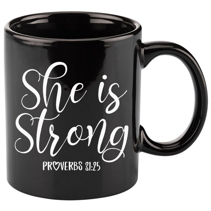 She Is Strong Proverbs 31 25 Gifts Christian Scripture 11oz C Handle Ceramic Mug