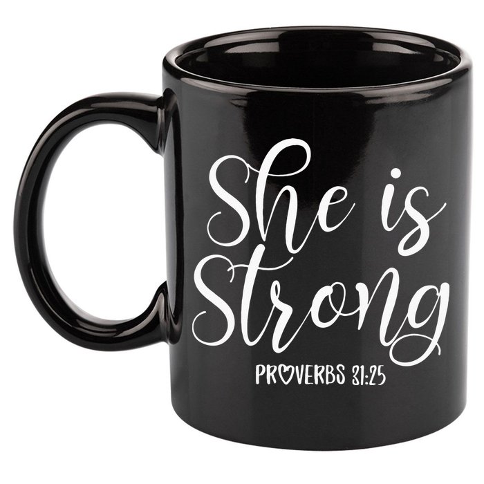 She Is Strong Proverbs 31 25 Gifts Christian Scripture 11oz C Handle Ceramic Mug