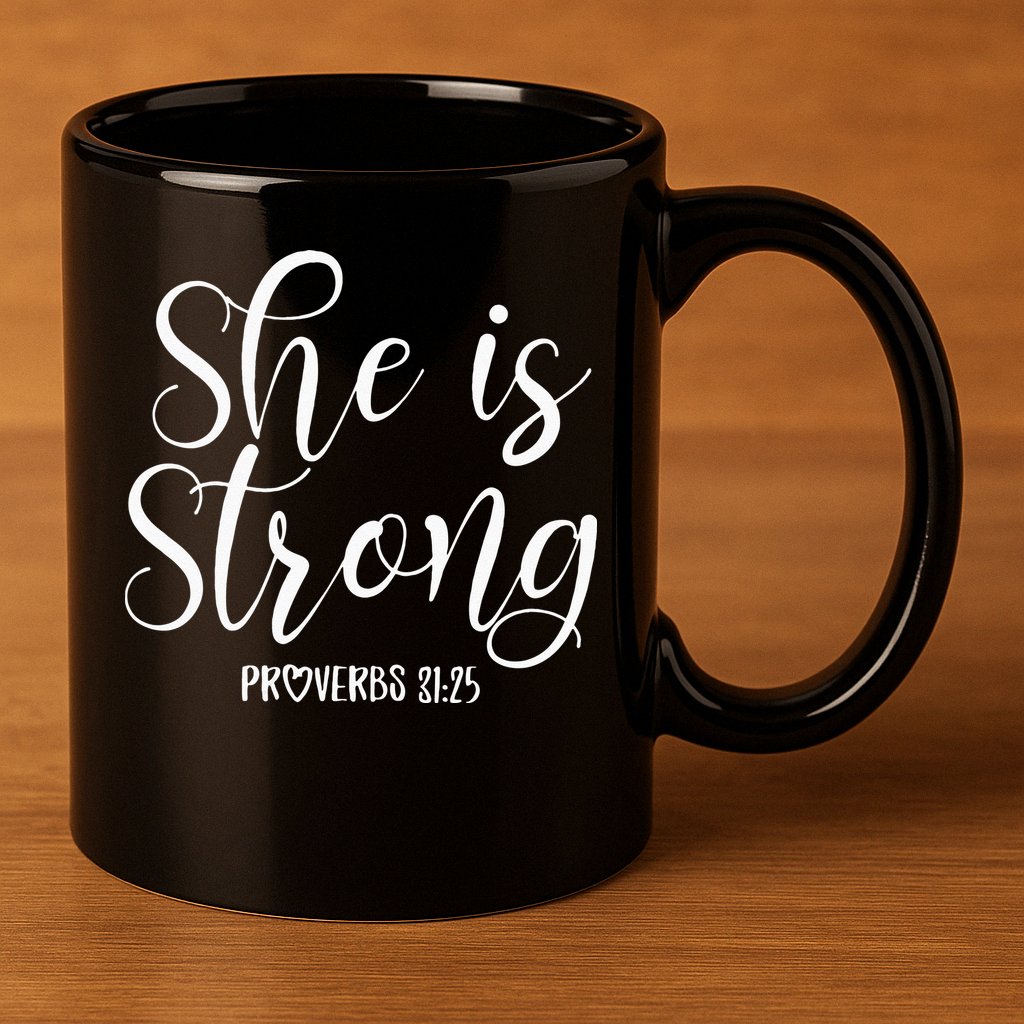 She Is Strong Proverbs 31 25 Gifts Christian Scripture 11oz C Handle Ceramic Mug