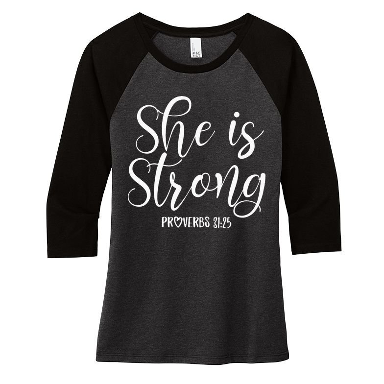 She Is Strong Proverbs 31 25 Gifts Christian Scripture Women's Tri-Blend 3/4-Sleeve Raglan Shirt