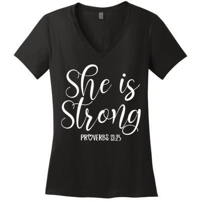 She Is Strong Proverbs 31 25 Gifts Christian Scripture Women's V-Neck T-Shirt