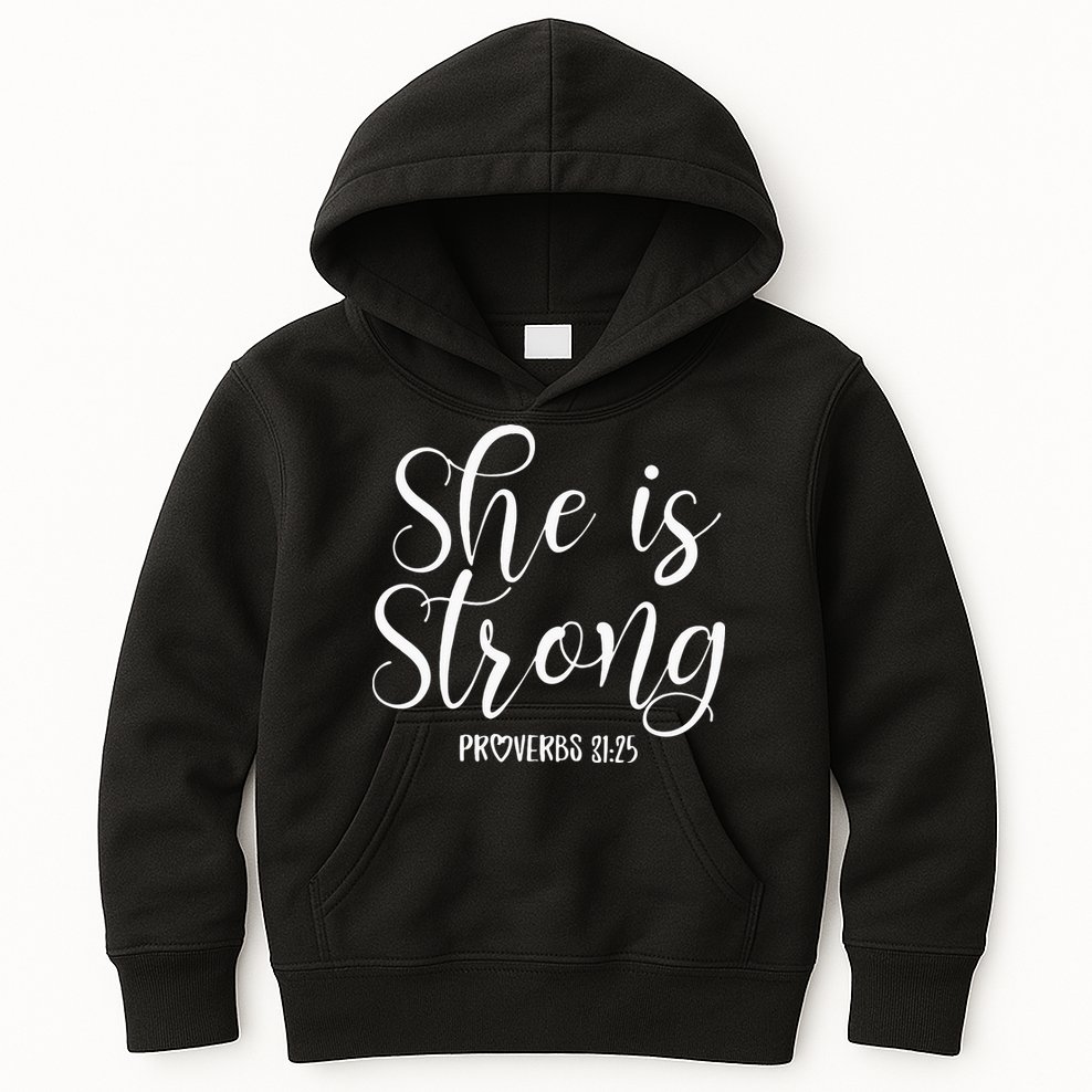 She Is Strong Proverbs 31 25 Gifts Christian Scripture Kids Hoodie