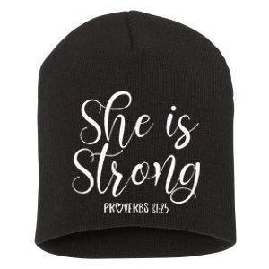 She Is Strong Proverbs 31 25 Gifts Christian Scripture Short Acrylic Beanie