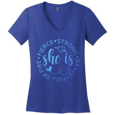 She Is Strong Fierce Brave Full Of Fire Feminist Strong Gift Women's V-Neck T-Shirt