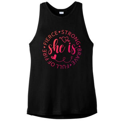 She Is Strong Fierce Brave Full Of Fire Feminist Strong Gift Ladies PosiCharge Tri-Blend Wicking Tank