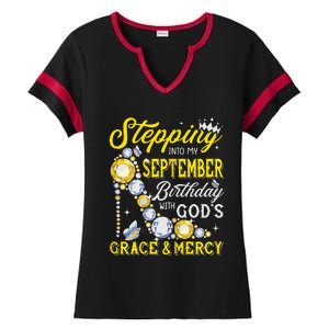 Stepping Into September Birthday With Gods Grace And Mercy Ladies Halftime Notch Neck Tee