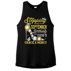 Stepping Into September Birthday With Gods Grace And Mercy Ladies PosiCharge Tri-Blend Wicking Tank