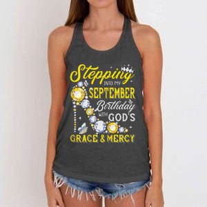 Stepping Into September Birthday With Gods Grace And Mercy Women's Knotted Racerback Tank