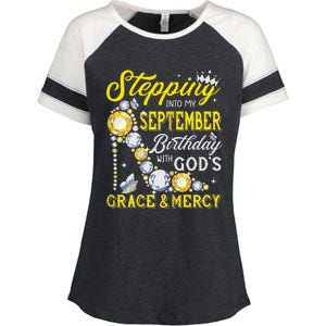 Stepping Into September Birthday With Gods Grace And Mercy Enza Ladies Jersey Colorblock Tee