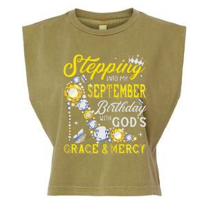 Stepping Into September Birthday With Gods Grace And Mercy Garment-Dyed Women's Muscle Tee