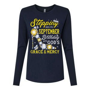 Stepping Into September Birthday With Gods Grace And Mercy Womens Cotton Relaxed Long Sleeve T-Shirt