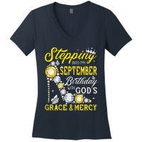 Stepping Into September Birthday With Gods Grace And Mercy Women's V-Neck T-Shirt