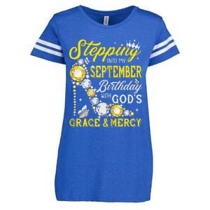 Stepping Into September Birthday With Gods Grace And Mercy Enza Ladies Jersey Football T-Shirt