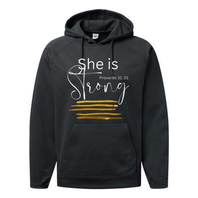 She Is Strong Proverbs 3125 Bible Verse Slogan Western Cross Performance Fleece Hoodie