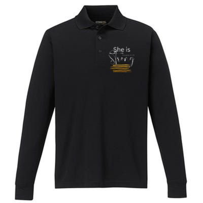 She Is Strong Proverbs 3125 Bible Verse Slogan Western Cross Performance Long Sleeve Polo