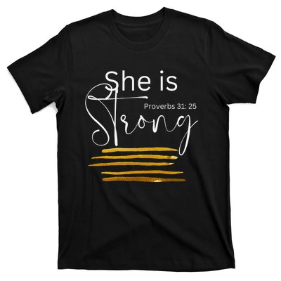 She Is Strong Proverbs 3125 Bible Verse Slogan Western Cross T-Shirt