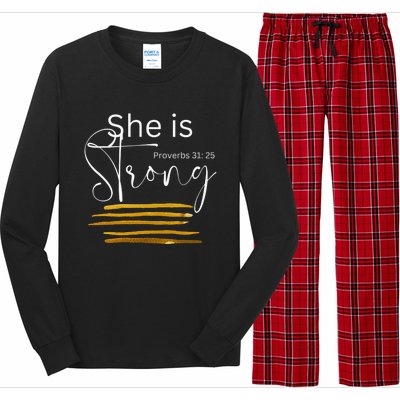 She Is Strong Proverbs 3125 Bible Verse Slogan Western Cross Long Sleeve Pajama Set