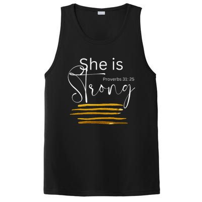 She Is Strong Proverbs 3125 Bible Verse Slogan Western Cross PosiCharge Competitor Tank