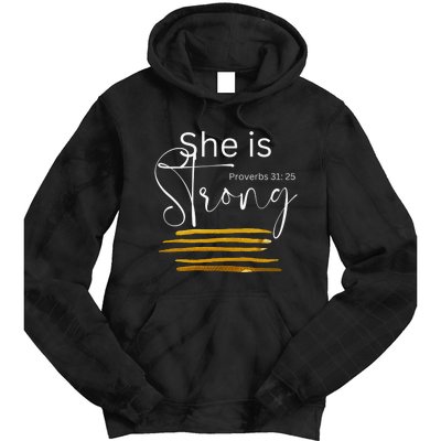 She Is Strong Proverbs 3125 Bible Verse Slogan Western Cross Tie Dye Hoodie