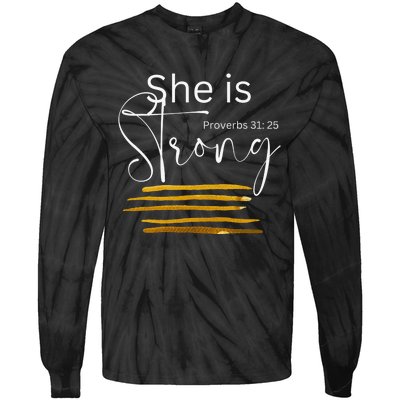 She Is Strong Proverbs 3125 Bible Verse Slogan Western Cross Tie-Dye Long Sleeve Shirt