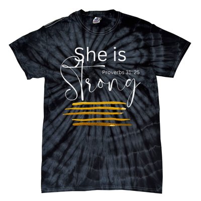 She Is Strong Proverbs 3125 Bible Verse Slogan Western Cross Tie-Dye T-Shirt