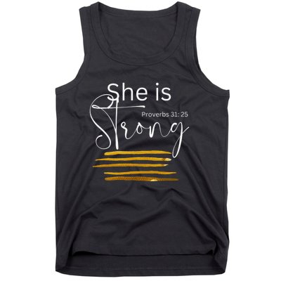 She Is Strong Proverbs 3125 Bible Verse Slogan Western Cross Tank Top