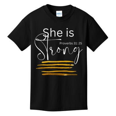 She Is Strong Proverbs 3125 Bible Verse Slogan Western Cross Kids T-Shirt