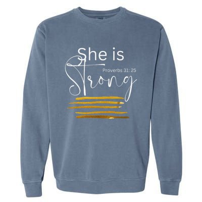 She Is Strong Proverbs 3125 Bible Verse Slogan Western Cross Garment-Dyed Sweatshirt