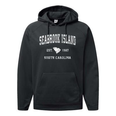 Seabrook Island South Carolina Sc Vintage Athletic Sports Performance Fleece Hoodie