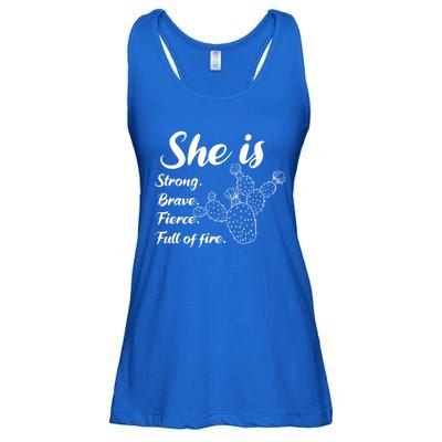 She Is Strong Brave Fierce Full Of Fire Cactus Great Gift Ladies Essential Flowy Tank