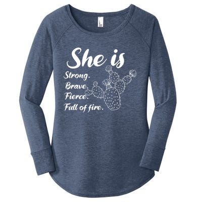 She Is Strong Brave Fierce Full Of Fire Cactus Great Gift Women's Perfect Tri Tunic Long Sleeve Shirt