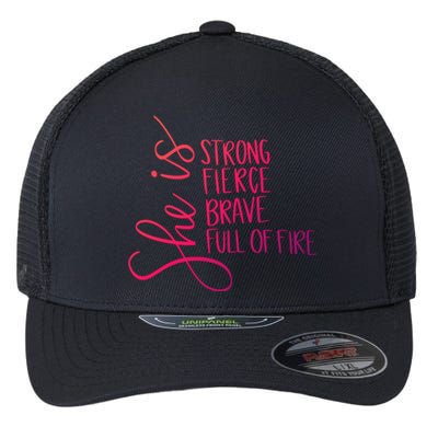 She Is Strong She Is Brave Cool Gift Flexfit Unipanel Trucker Cap