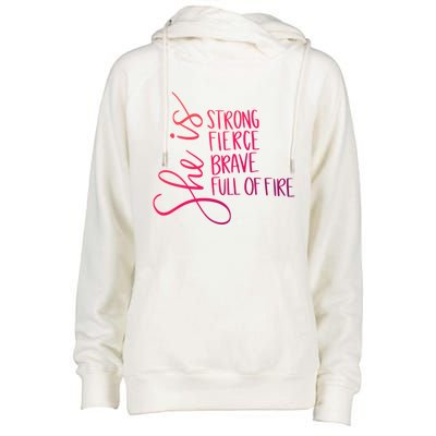 She Is Strong She Is Brave Cool Gift Womens Funnel Neck Pullover Hood