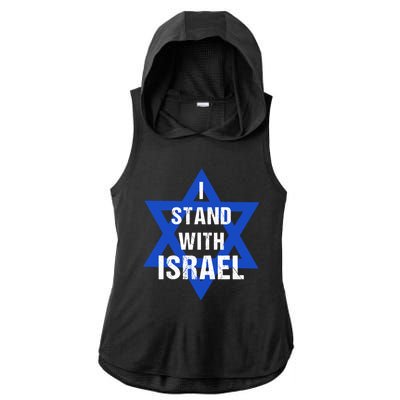 Support I Stand With Israel Ladies PosiCharge Tri-Blend Wicking Draft Hoodie Tank