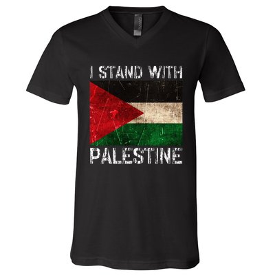 Support I Stand With Palestine Free Palestine Flag Arabic V-Neck T-Shirt