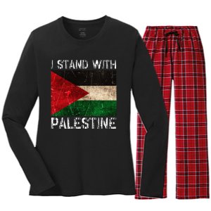 Support I Stand With Palestine Free Palestine Flag Arabic Women's Long Sleeve Flannel Pajama Set 