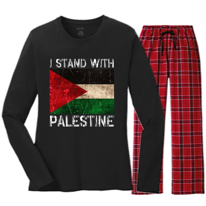 Support I Stand With Palestine Free Palestine Flag Arabic Women's Long Sleeve Flannel Pajama Set 