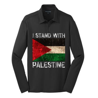 Support I Stand With Palestine Free Palestine Flag Arabic Silk Touch Performance Long Sleeve Polo