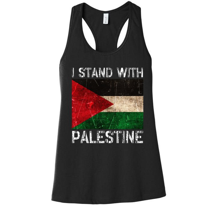 Support I Stand With Palestine Free Palestine Flag Arabic Women's Racerback Tank