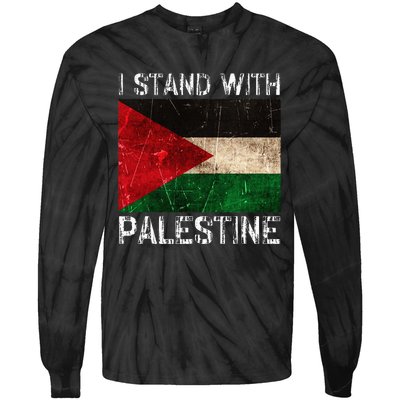 Support I Stand With Palestine Free Palestine Flag Arabic Tie-Dye Long Sleeve Shirt