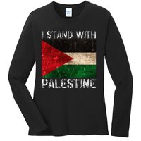 Support I Stand With Palestine Free Palestine Flag Arabic Ladies Long Sleeve Shirt