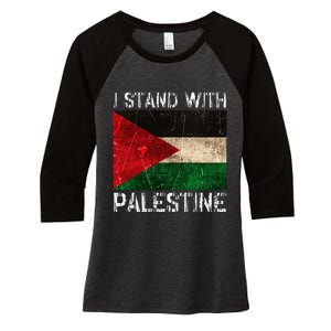 Support I Stand With Palestine Free Palestine Flag Arabic Women's Tri-Blend 3/4-Sleeve Raglan Shirt